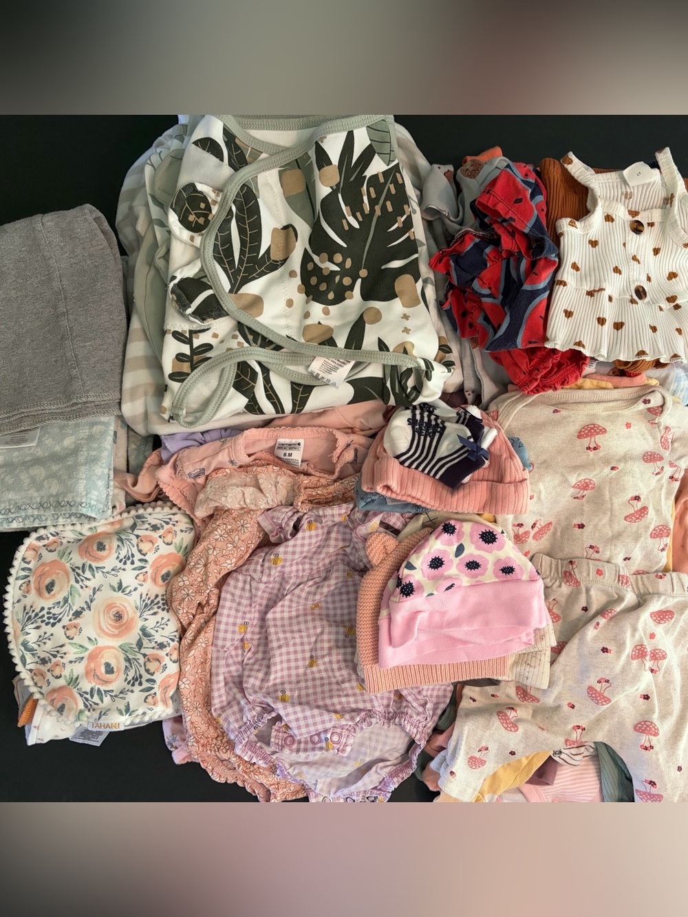 Bundle of 63 Pieces Assorted Baby Girls Clothes in Pink, Green, Cream NB-18M